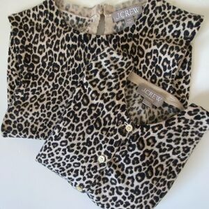 J. Crew featherweight cashmere shrunken cardigan and shell in leopard print